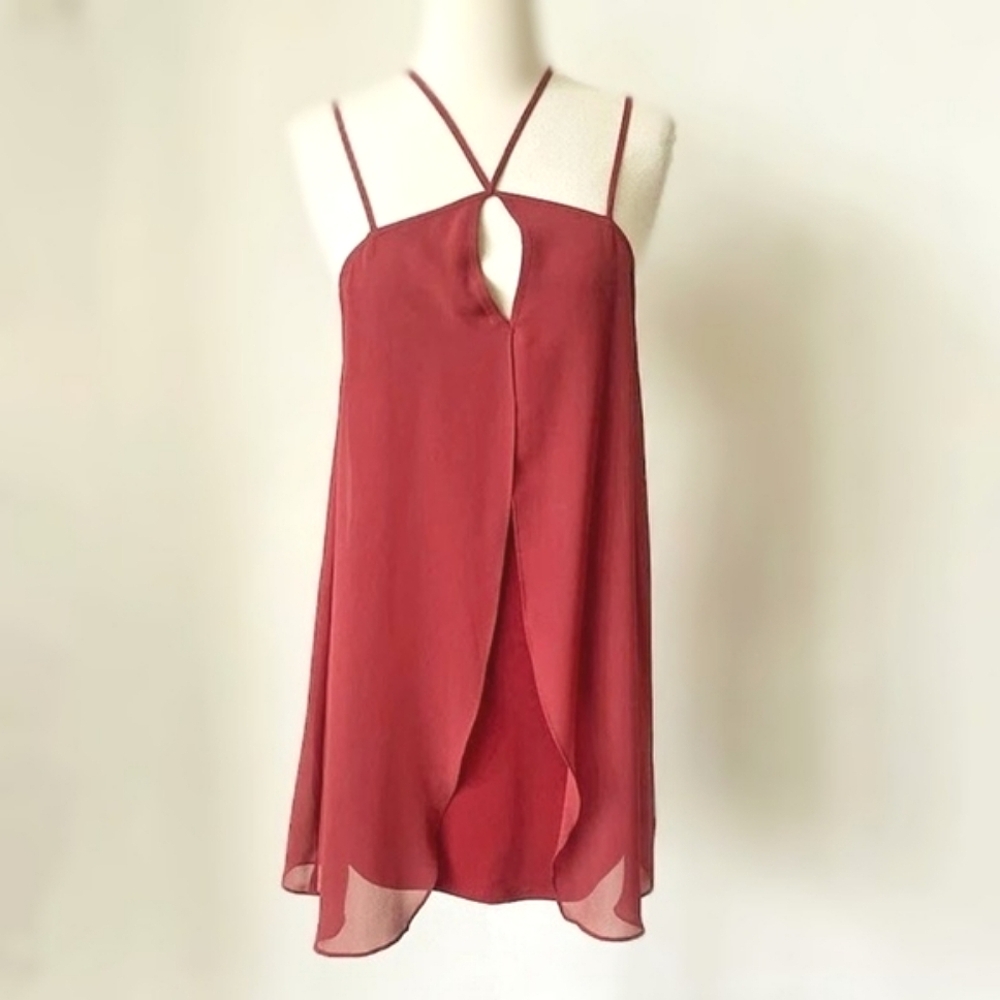 5/$50 BCBGeneration Strappy Chiffon Overlay Mini Dress In Auburn Sz. M